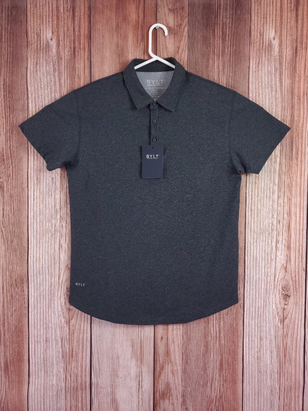 NWT BYLT Premium Basics Drop Cut Short Sleeve Polo Lux Shirt Mens Large Gray